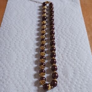 Elegant Gold and Brown Beaded Necklace
